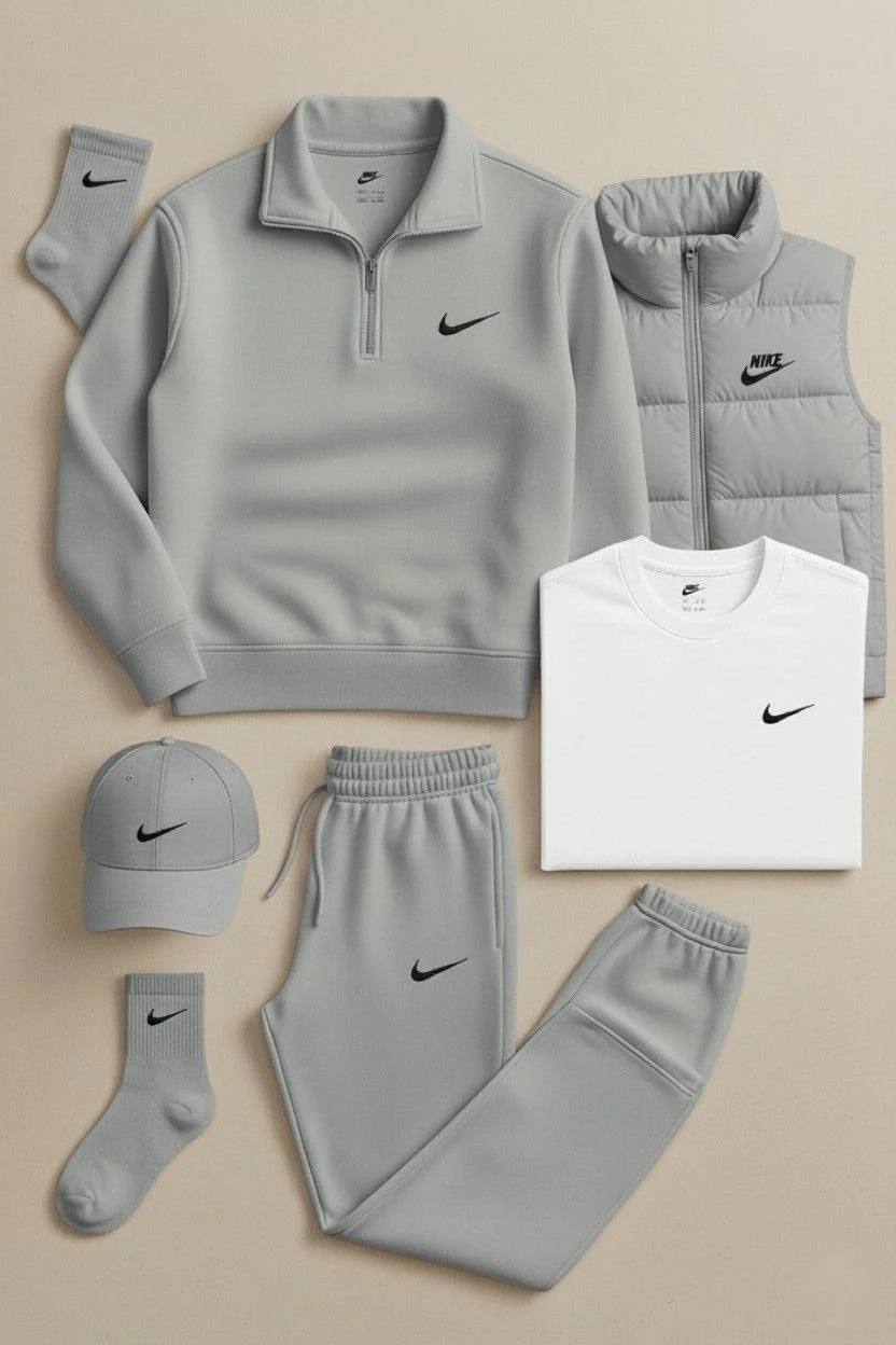 NK™ Winter Set – Fleece Tracksuit + Logo T-Shirt + Winter Puffer Jacket