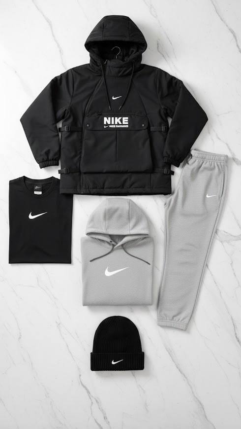 NK™ Winter Set – Jacket, Sweatshirt, Joggers, T-Shirt, Beanie – Premium Sportswear Style