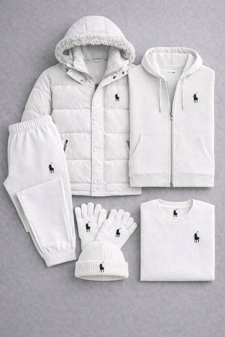 Winter Premium PRL™ Set 2026 – Puffer Jacket, Zip Hoodie, Joggers, T-Shirt + Beanie & Gloves